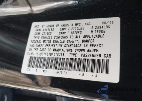 2016 Acura Tlx Tech z USA, uszkodzony, nr VIN 19UUB1F51GA015715